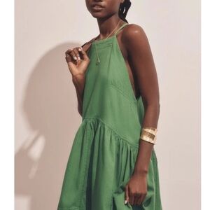 Anthropologie Pilcro Kyla Flounce Denim Drop Waist Green Dress-NWT